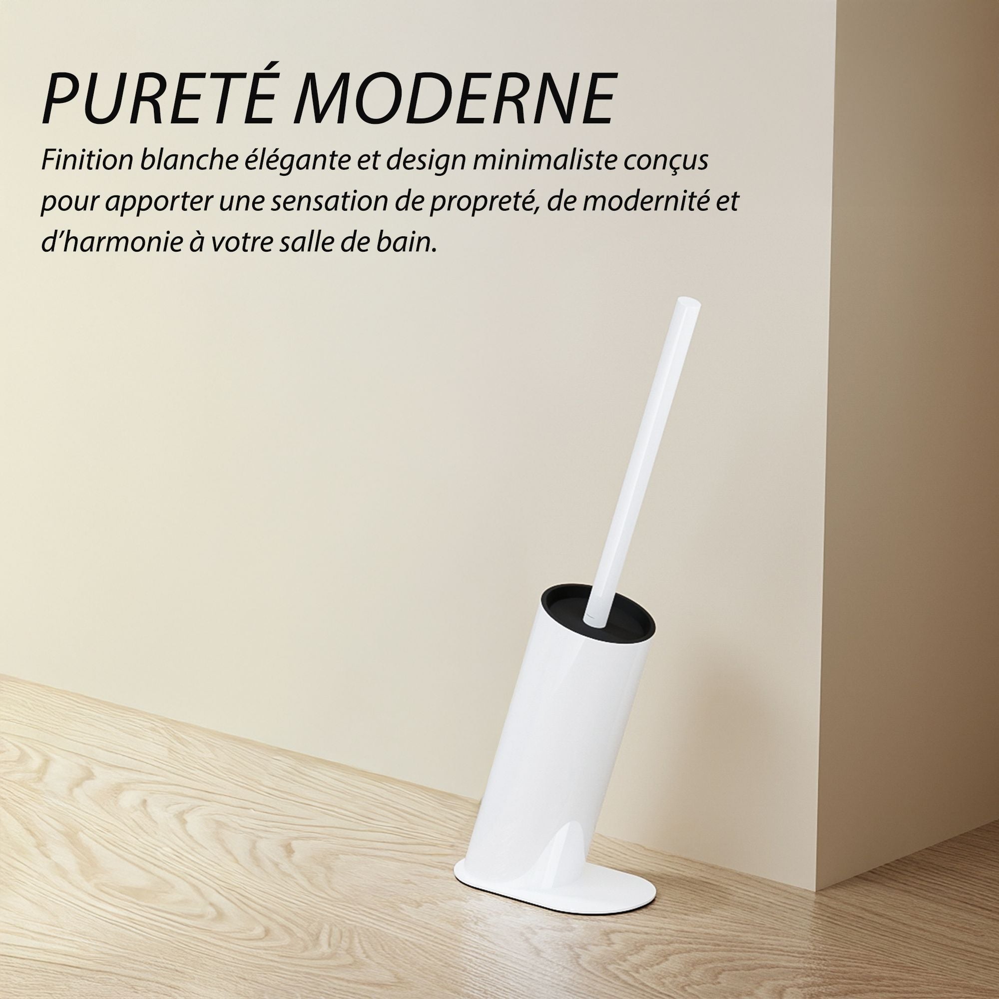 Brosse WC design en acier inoxydable blanche, finition moderne et épurée pour salle de bain