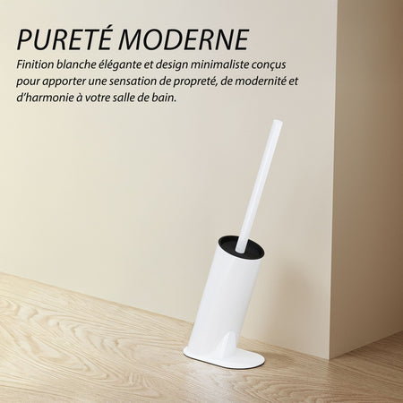 Brosse WC design en acier inoxydable blanche, finition moderne et épurée pour salle de bain