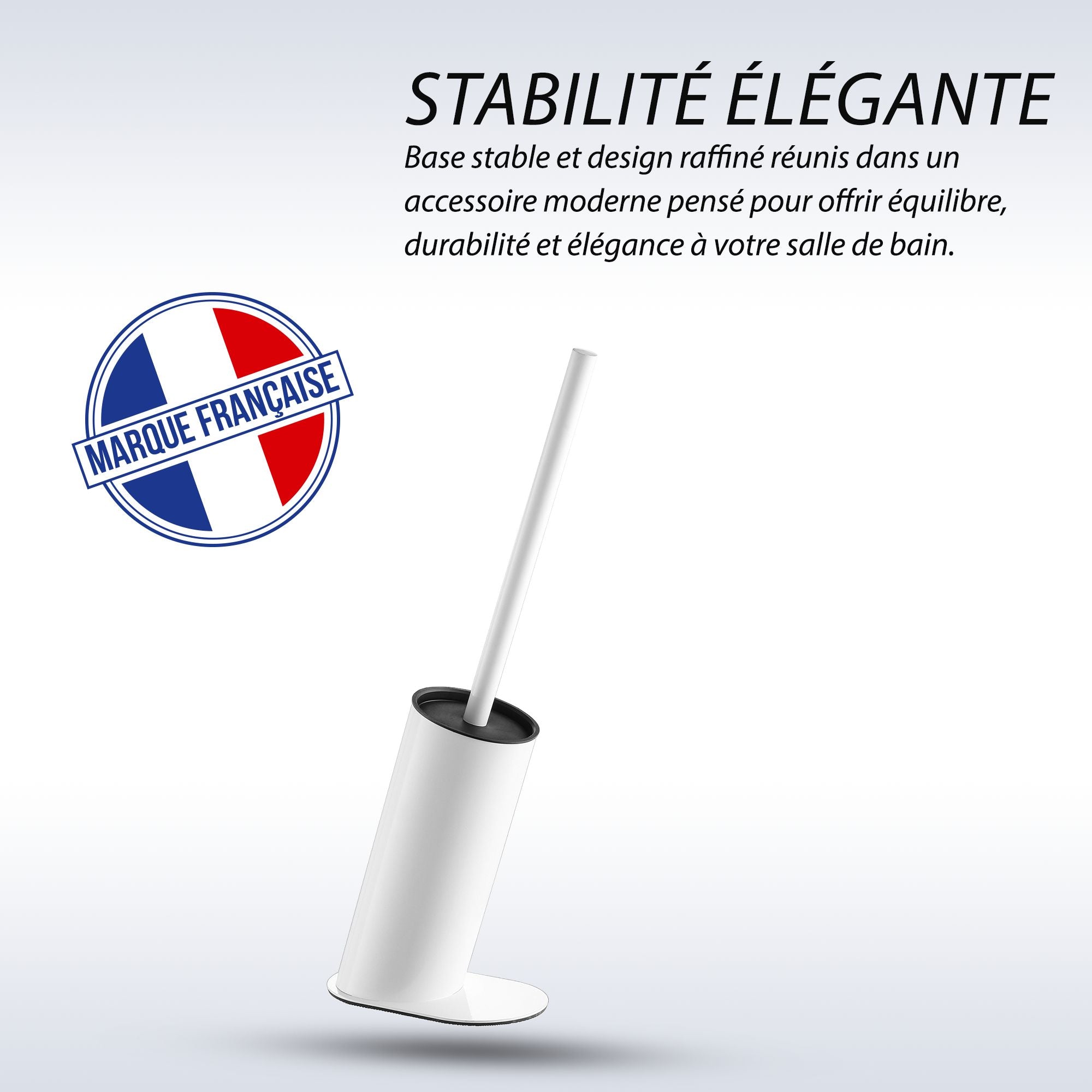 Brosse WC design en acier inoxydable blanche avec porte-balai élégant