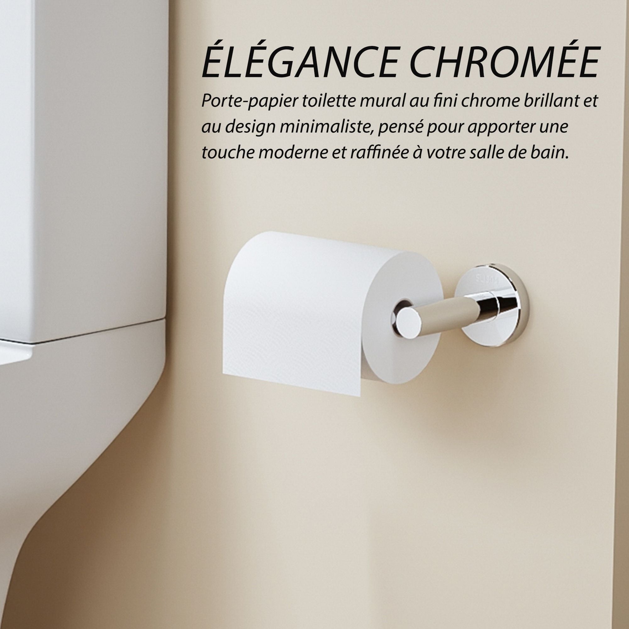 Porte-rouleau papier toilette mural finition chromée brillante au design minimaliste