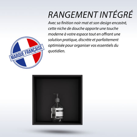 Niche de douche carrée  noir mat taille 30 X 30 X 12 cm