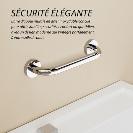 Barre d’appui murale en acier inoxydable 19 cm, design moderne pour sécurité salle de bain