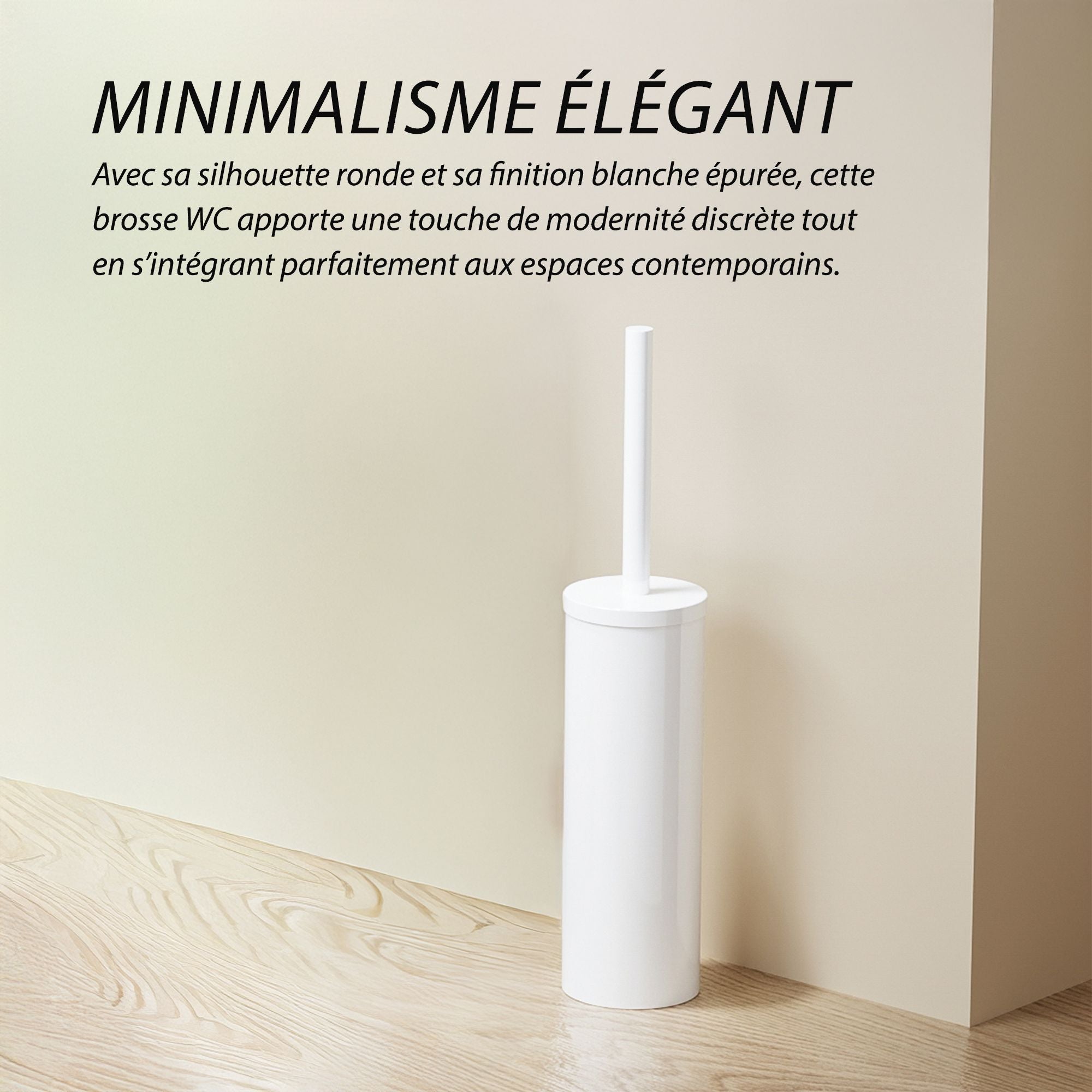 Brosse WC ronde en acier inoxydable, finition blanche, design moderne et épuré