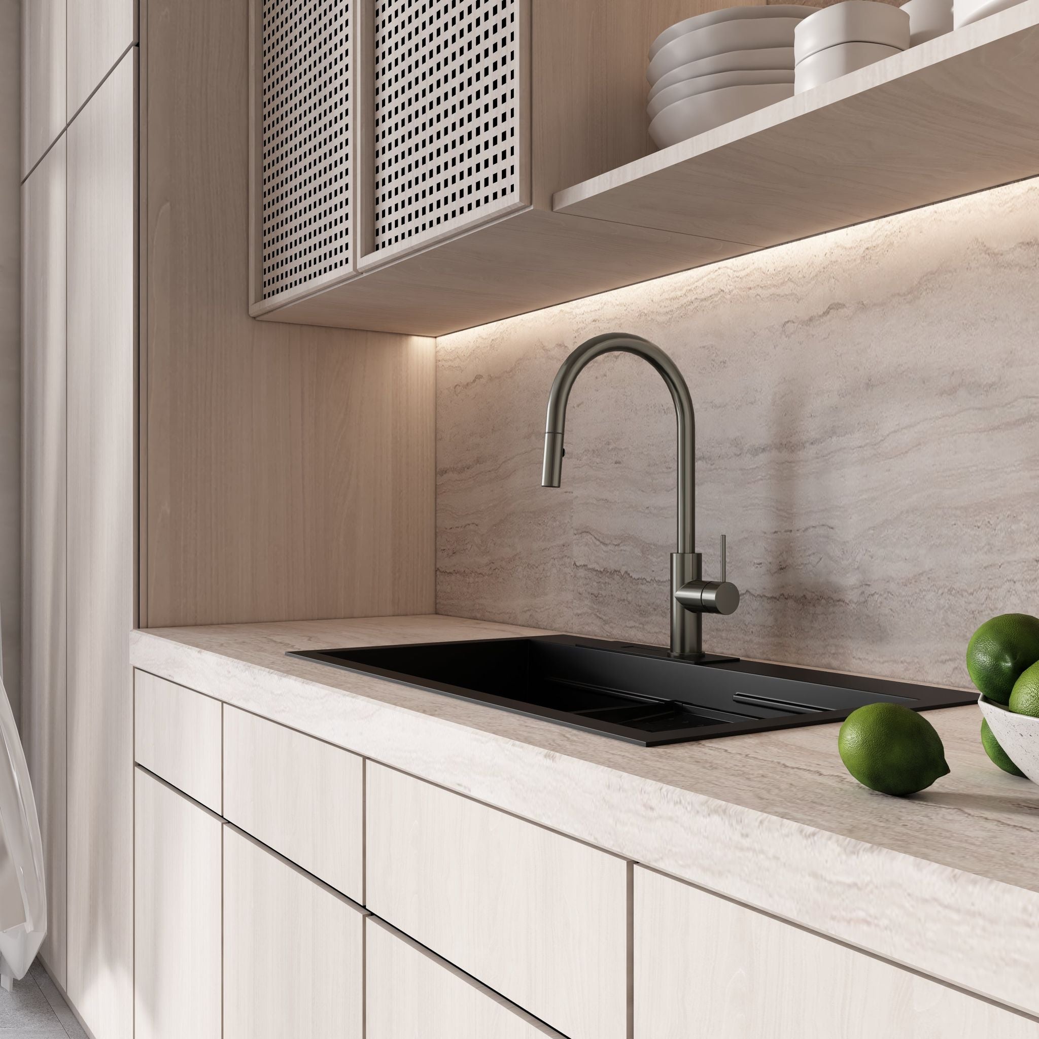 Robinet de cuisine avec douchette extractible – Finition gris métallisé