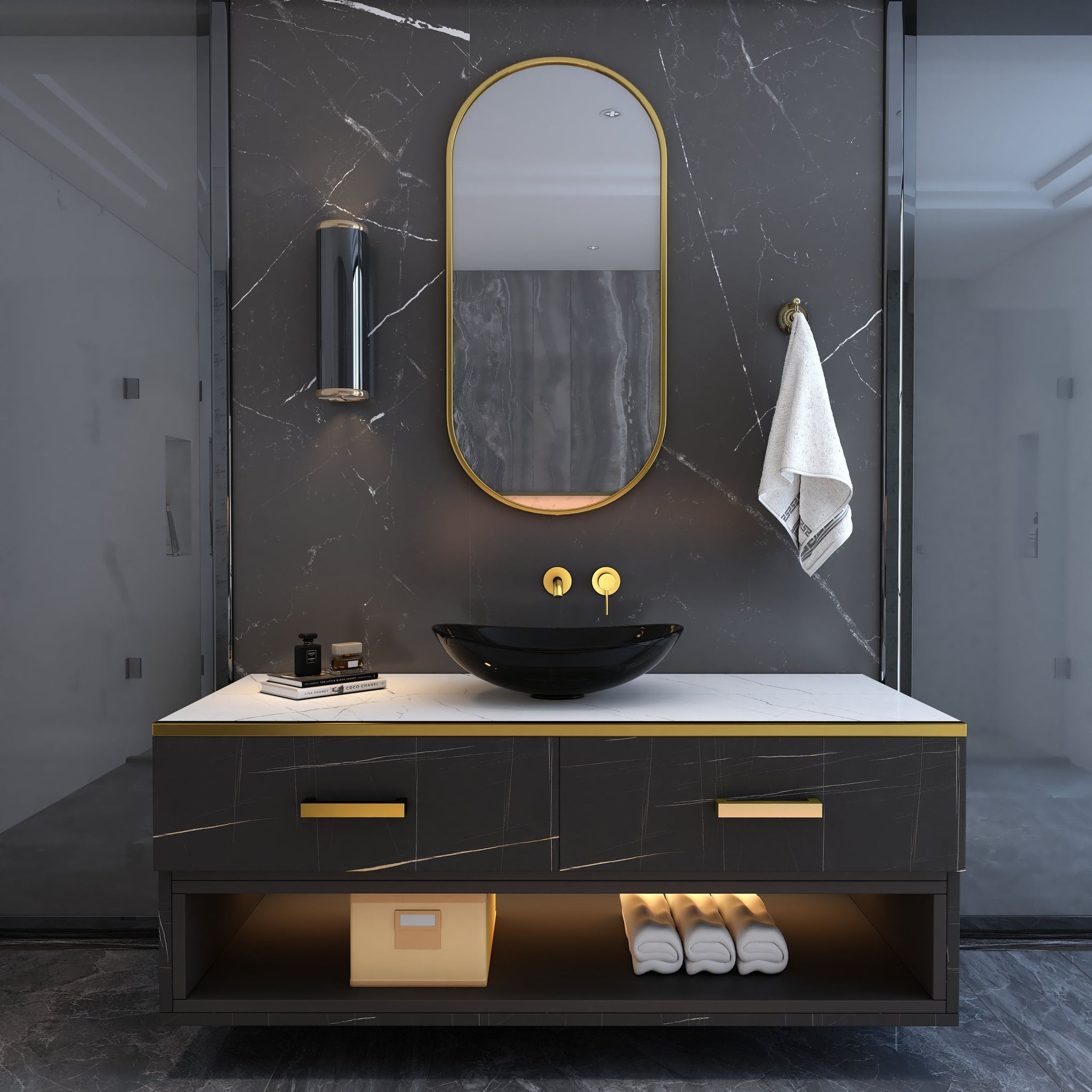 Robinet encastrable à bec - finition or