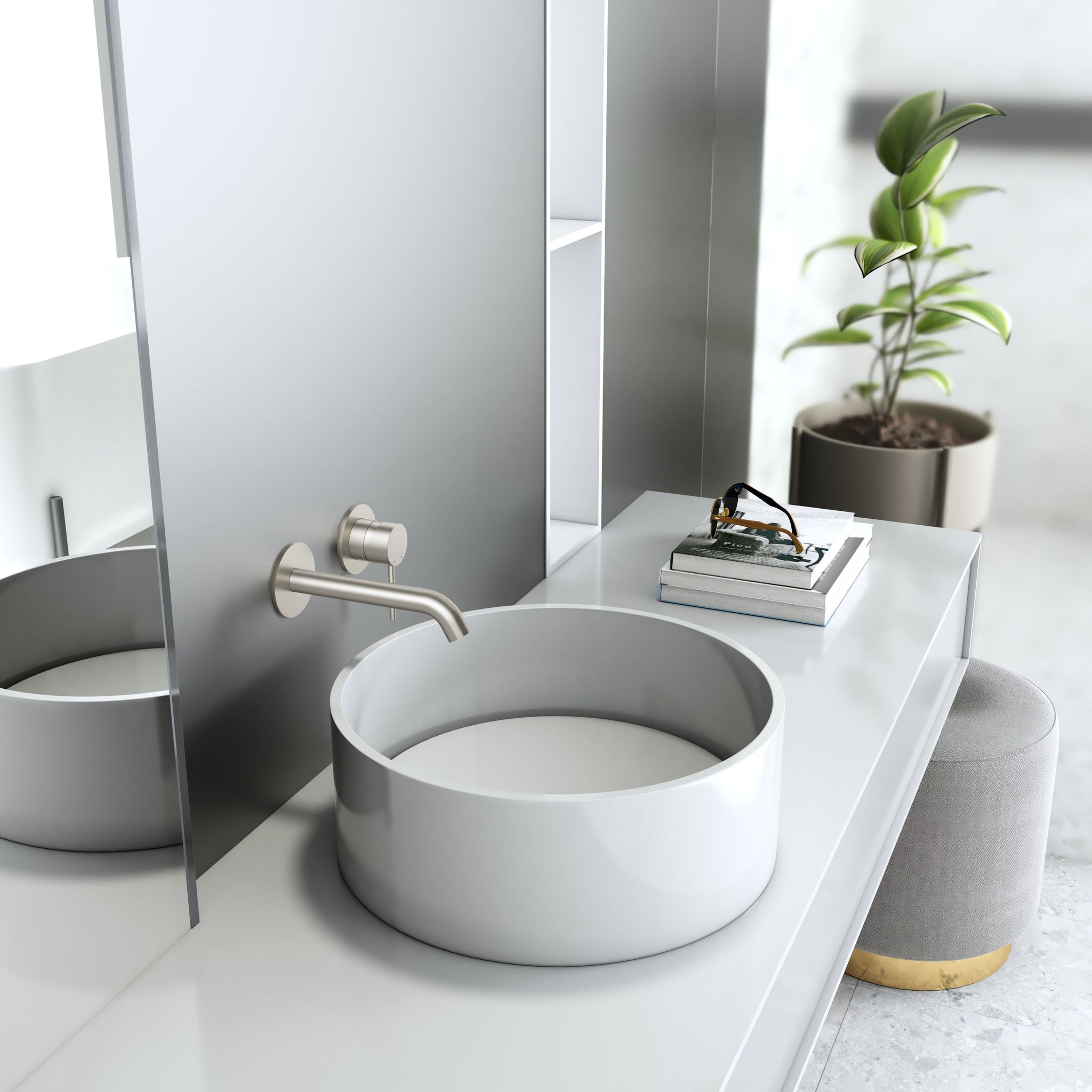 Robinet encastrable à bec – Finition nickel brossé/Chrome