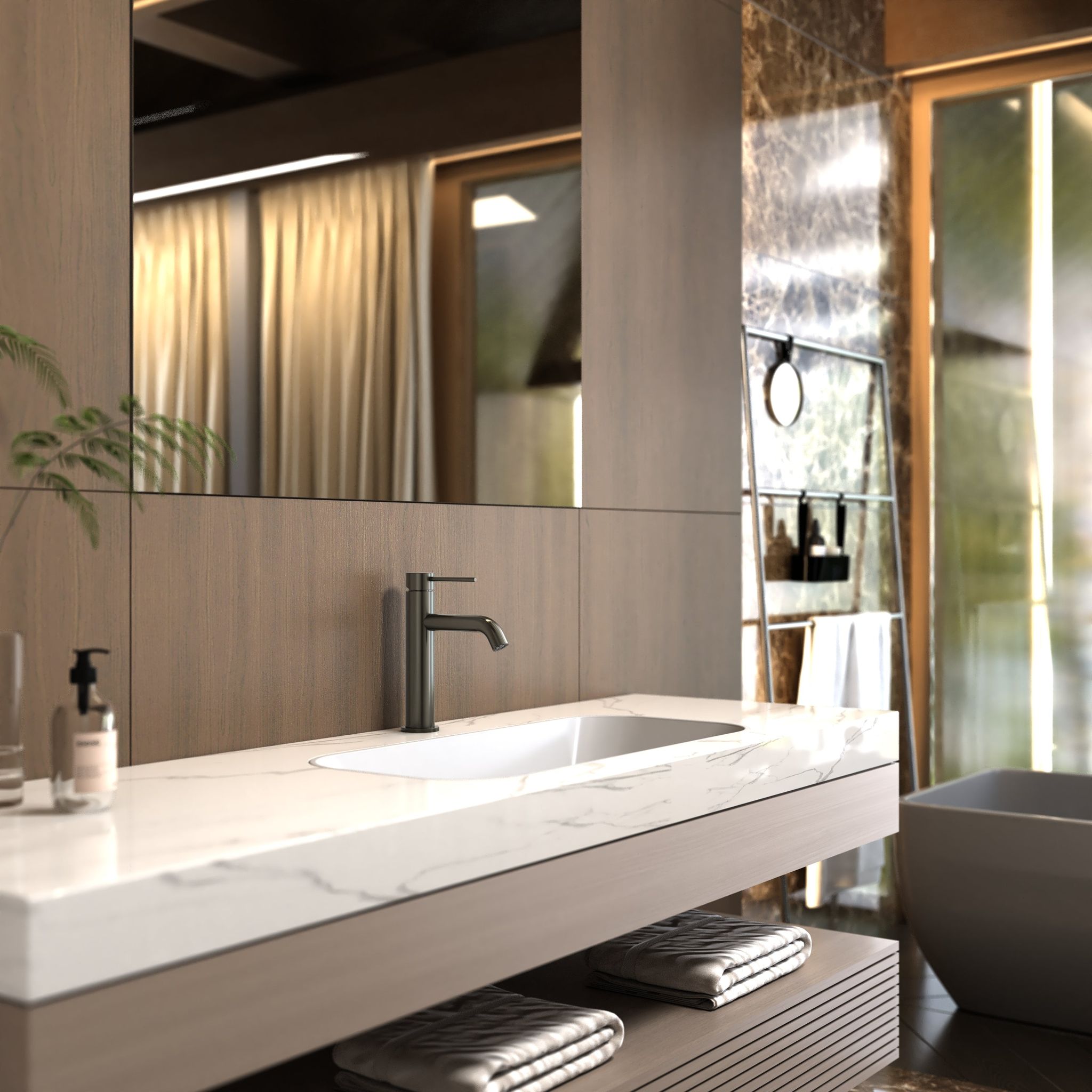 Robinet à bec pour salle de bain couleur gris metallisé