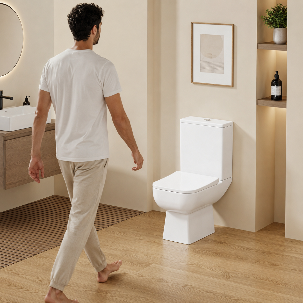 WC à Poser Ultra Compact 55,5 cm BIKIBUS – Design Carré Arrondi – Abattant Soft Close – Sortie Horizontale