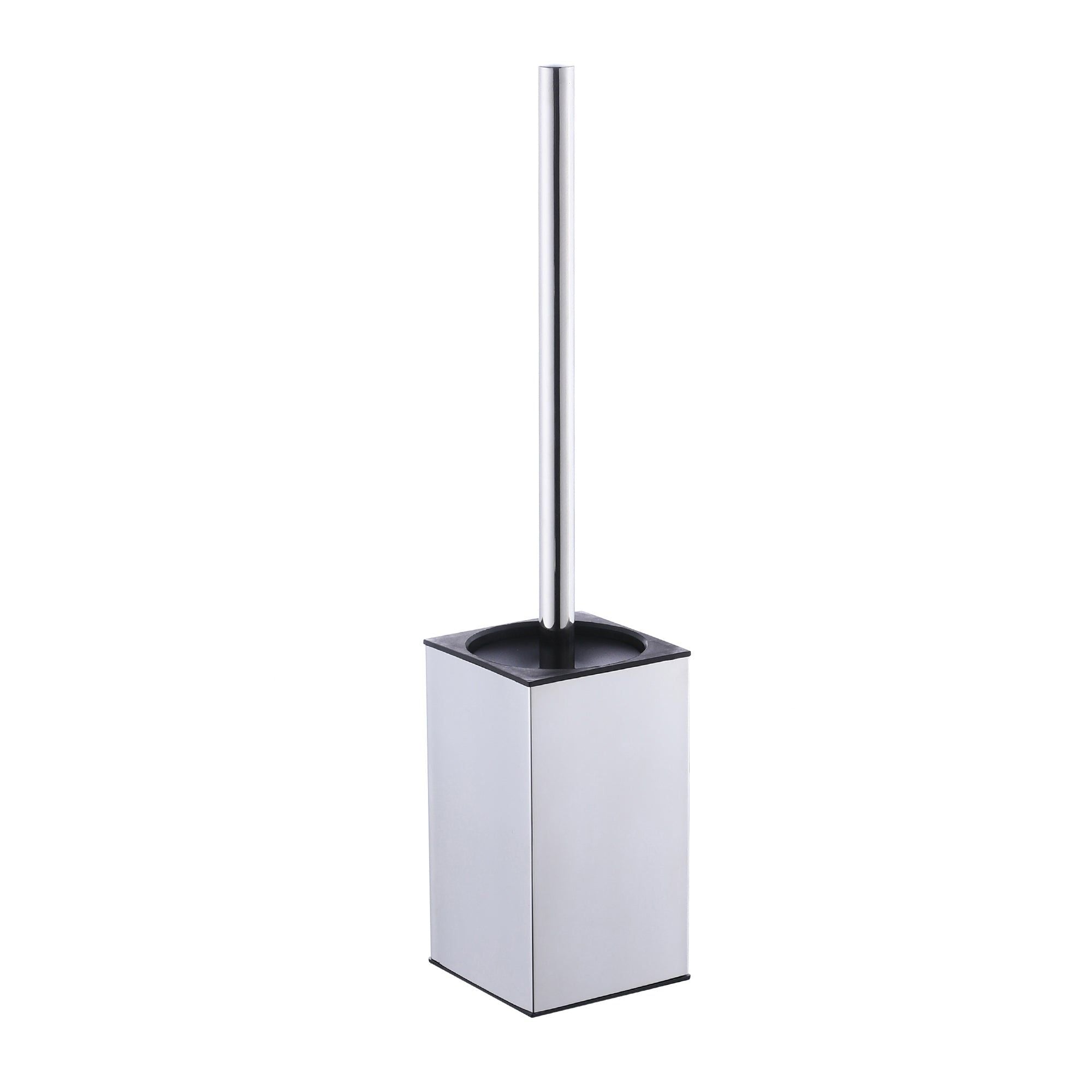 Brosse WC carrée chromée avec couvercle, design moderne et hygiène optimale