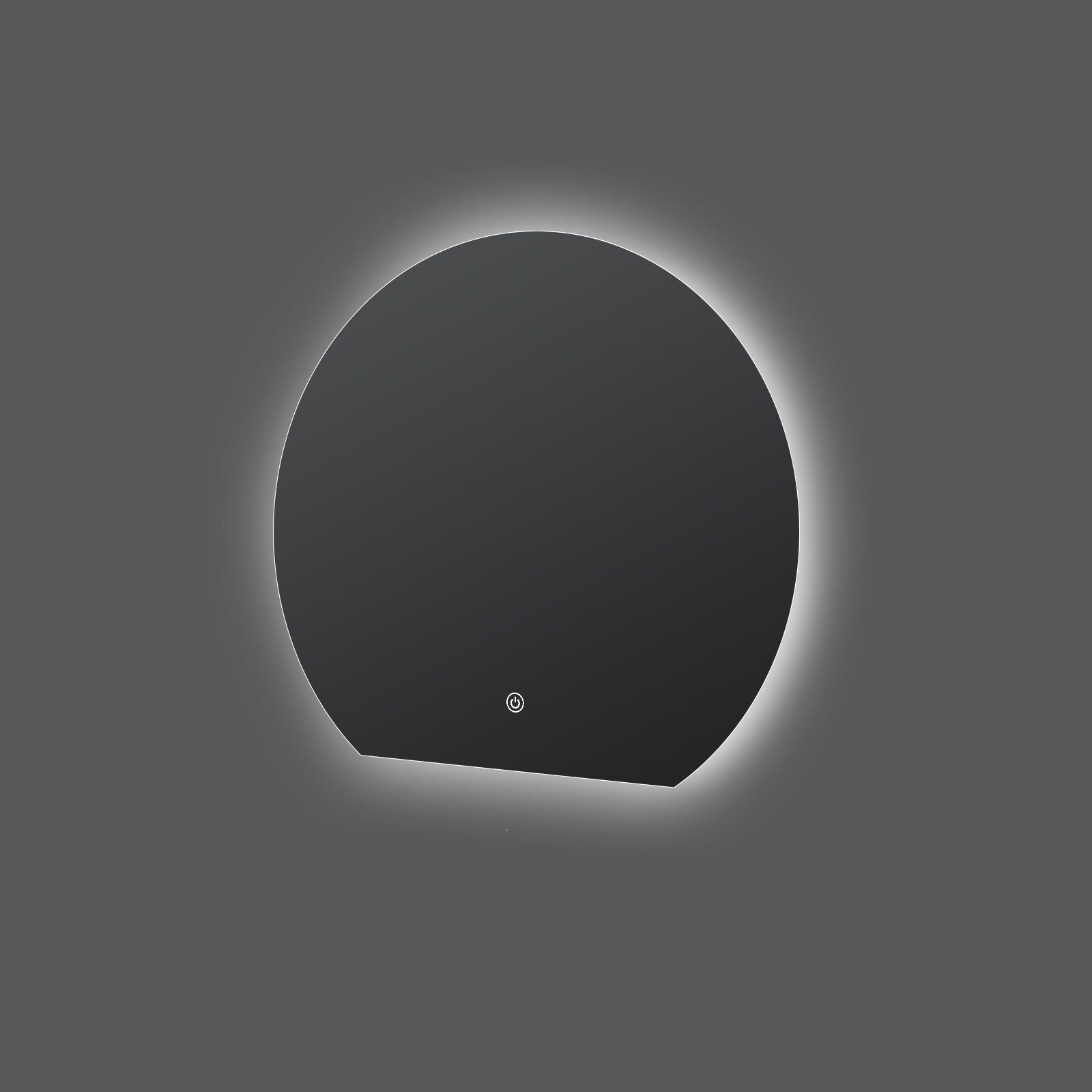Miroir LED Design coupé 63x70 cm : Miroir de salle de bain LED rond avec cadre noir et bord éclairé.