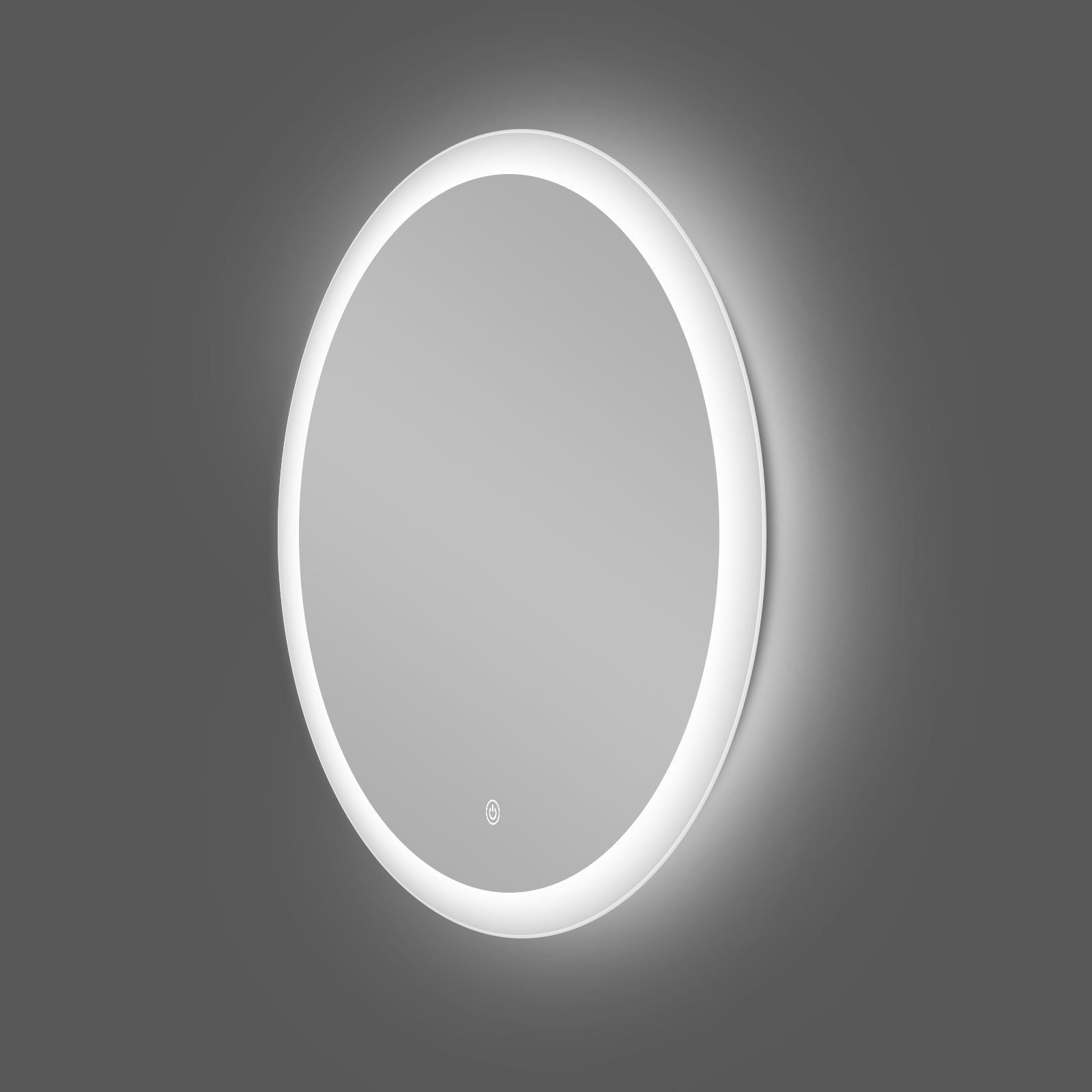 Miroir rond avec contour givré Ø70 cm : miroir de salle de bain LED rond de 70 cm de diamètre avec bord givré
