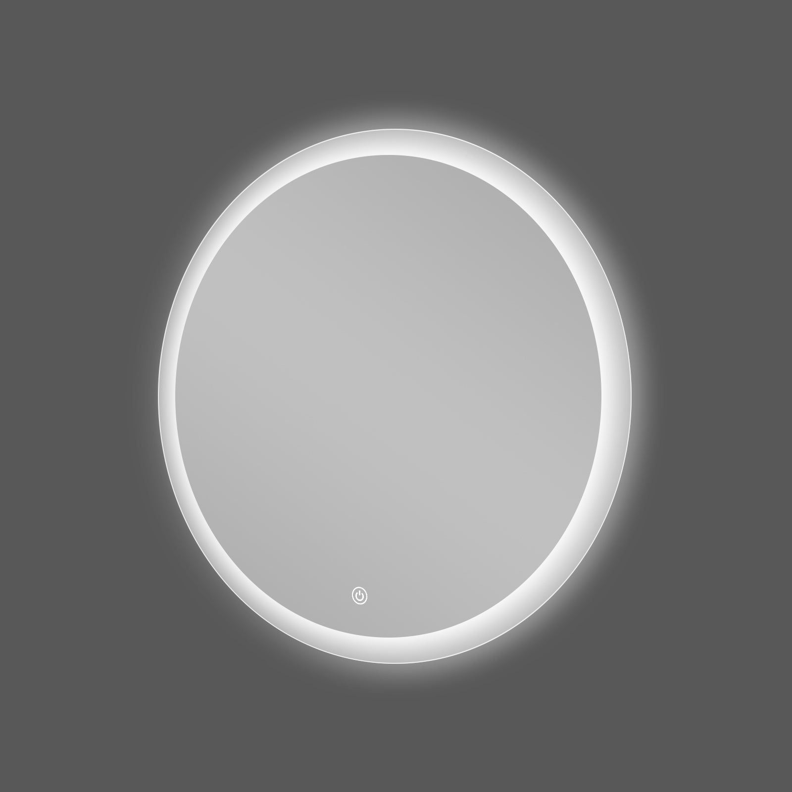 Miroir rond avec contour givré Ø70 cm : Miroir de salle de bain LED rond de 70 cm avec un bord givré pour un éclairage de salle de bain élégant.