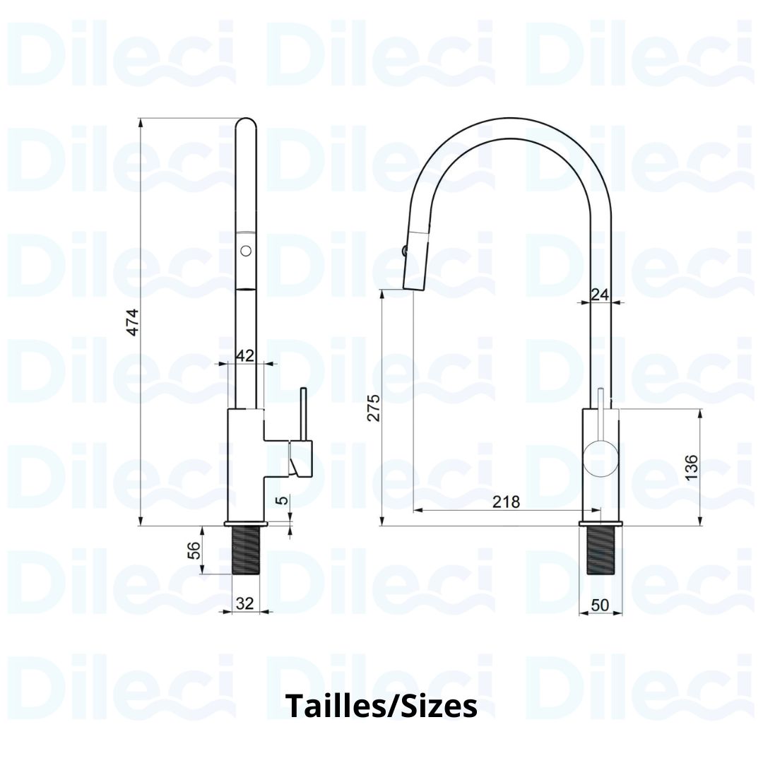 Robinet de cuisine avec douchette extractible – Finition chrome