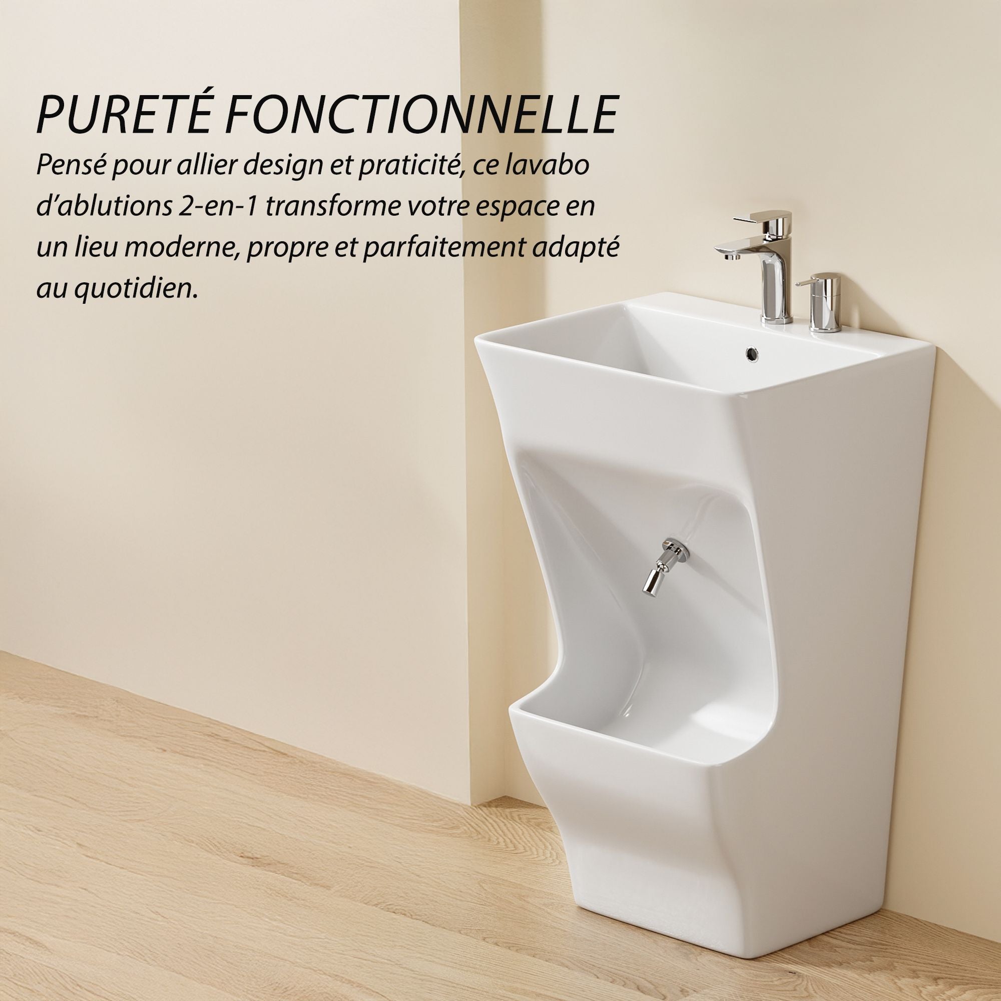 Lavabo d'ablutions Tunis : design rectangulaire moderne, fonctionnel et élégant.