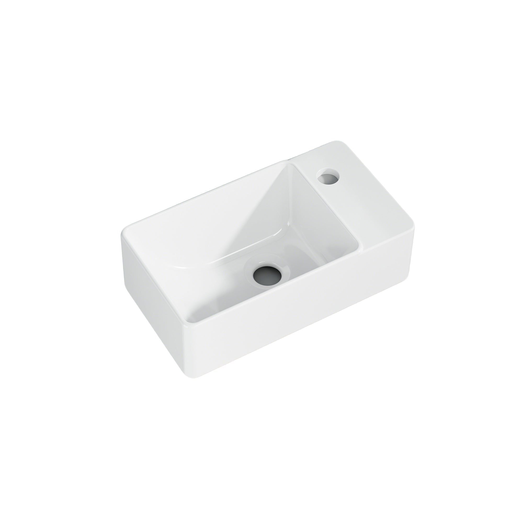 Vasque lave-mains rectangulaire blanc petit format 40x22x13 cm, sortie droite.