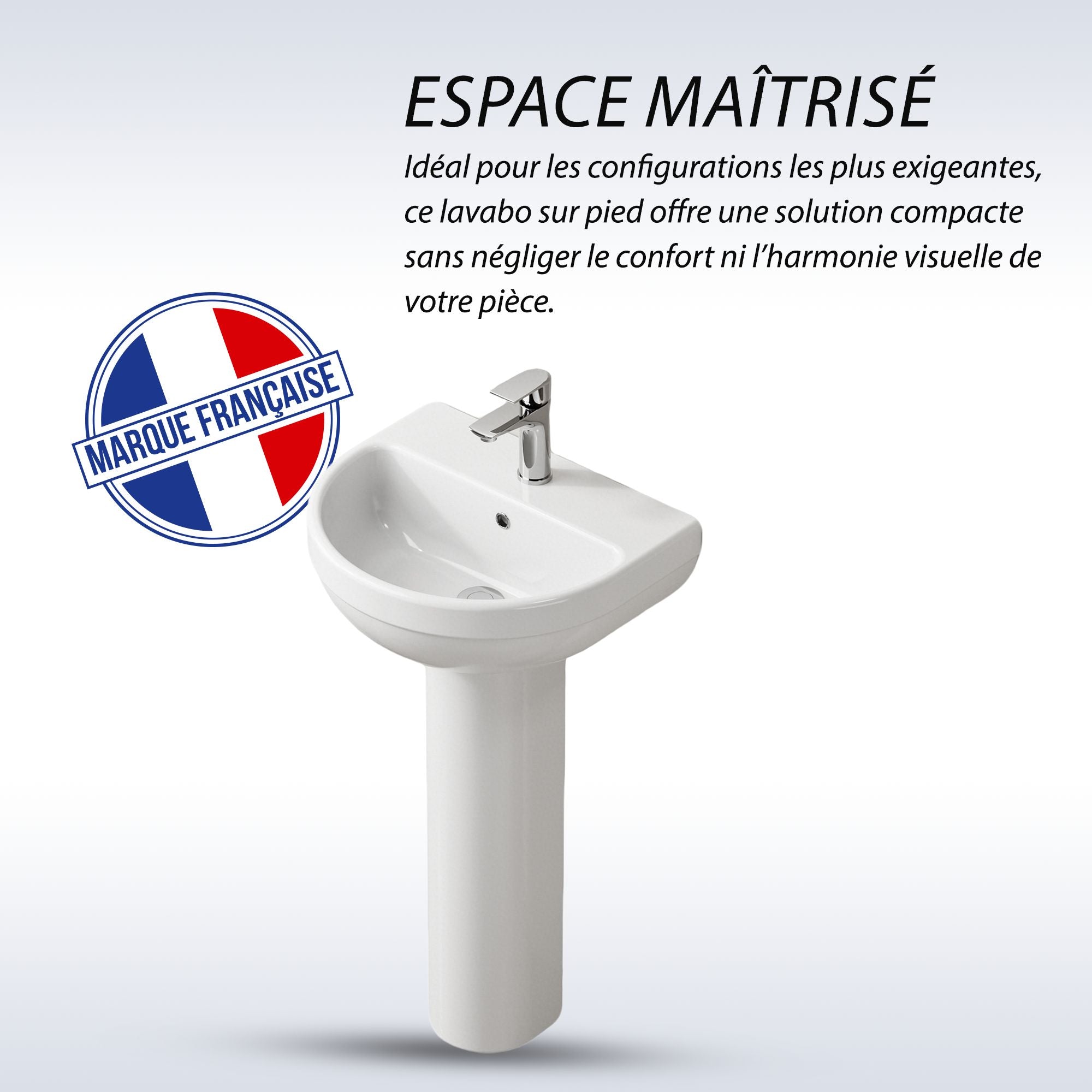 Lavabo colonne sur pied blanc en céramique, compact et élégant, marque française