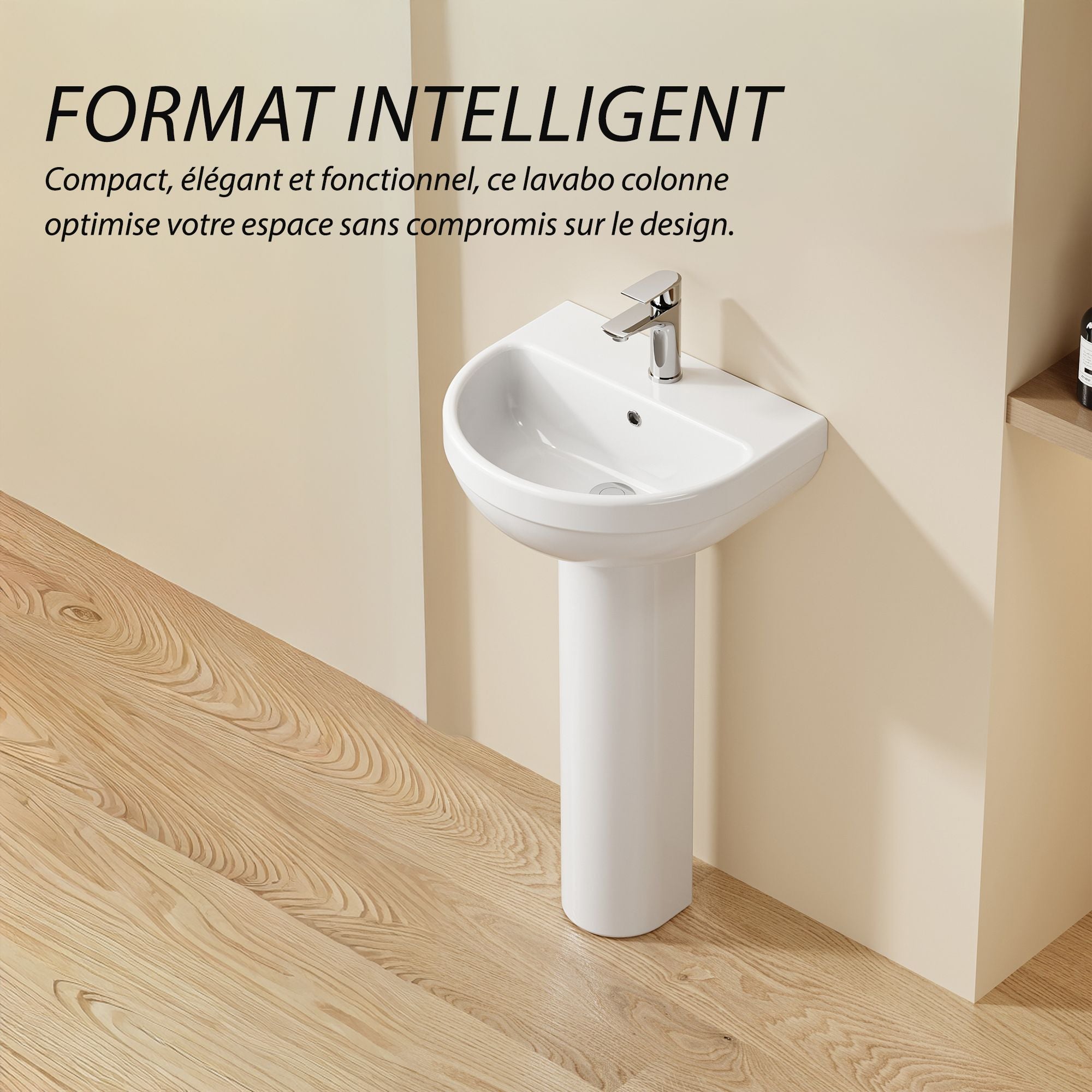 Lavabo colonne sur pied en céramique blanche, ultra compact, Hauteur 86 cm