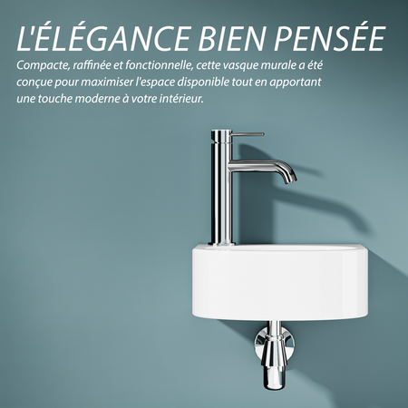 Vasque lave-mains murale sortie gauche petit format en céramique blanc (30*23cm) - LINO