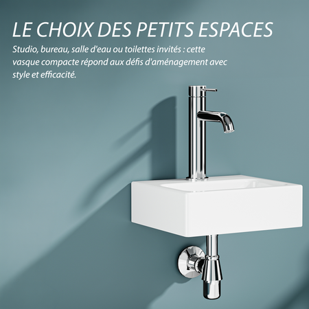 Vasque lave-mains murale rectangulaire mini format en céramique blanche (28*24cm) – PABLO
