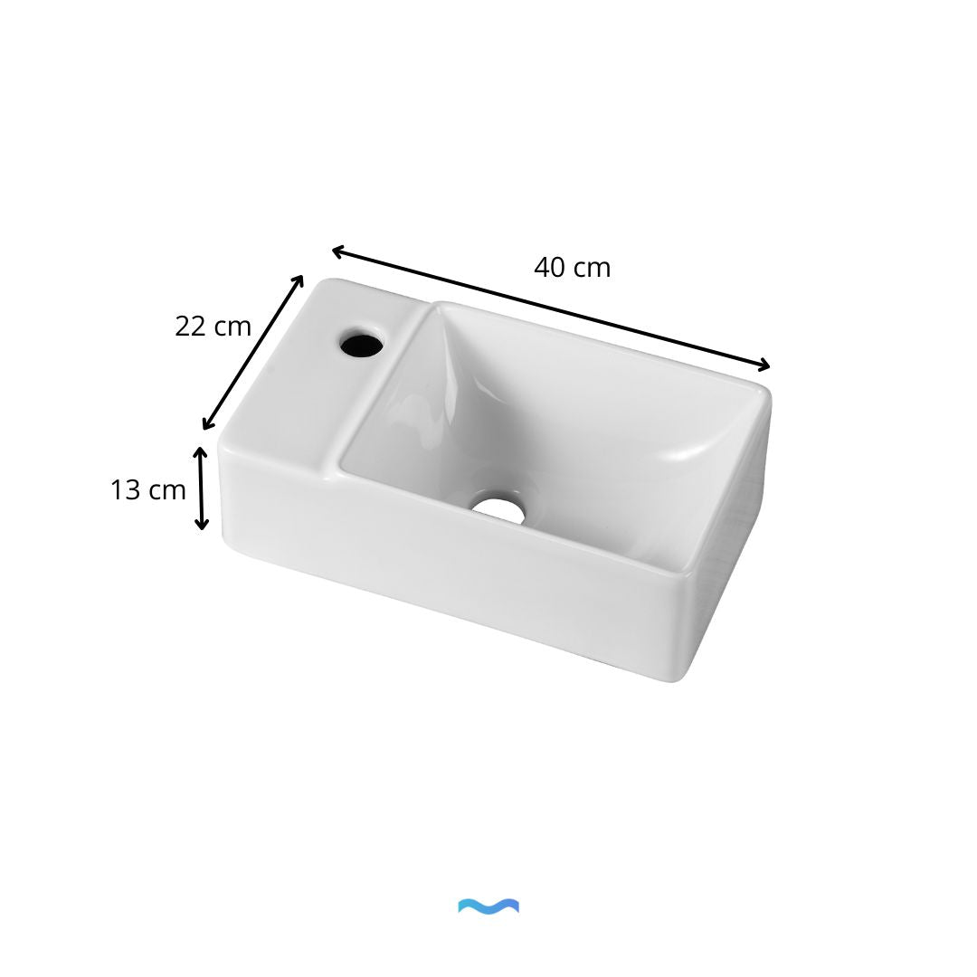 Petit lavabo mural rectangulaire en céramique blanche, Lavabo lave-mains petit format rectangulaire blanc