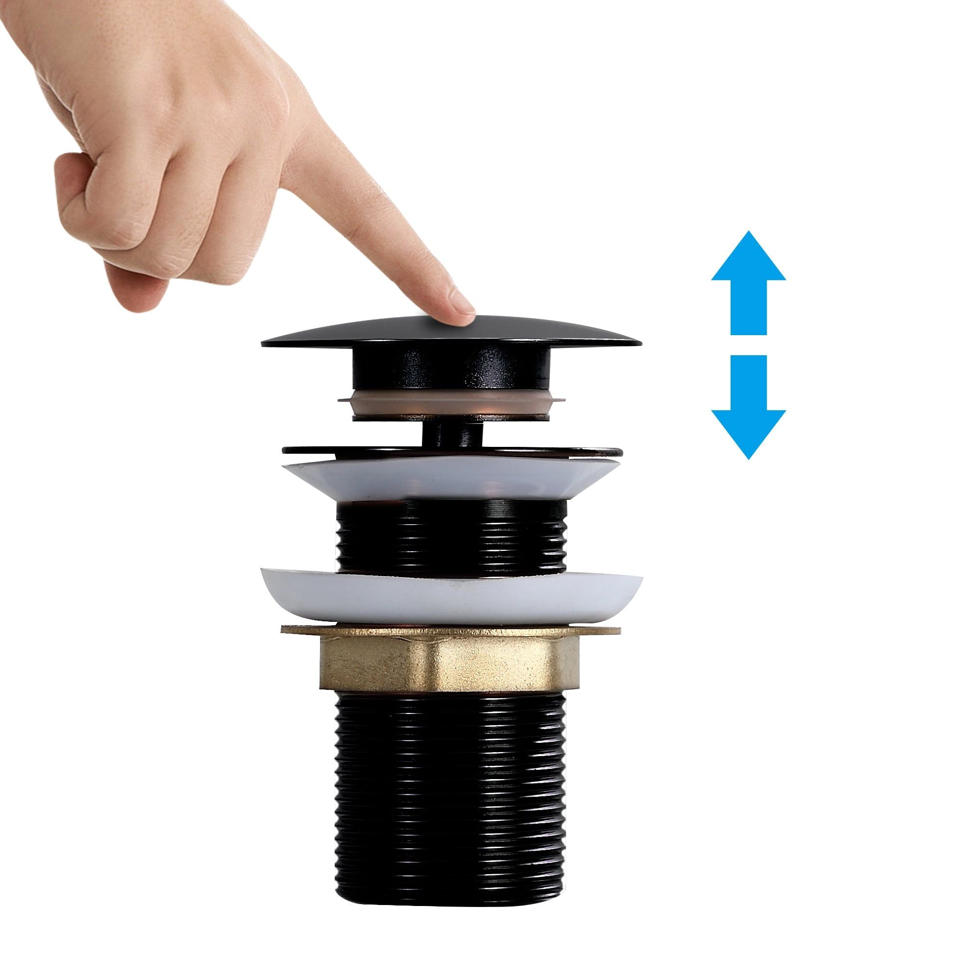 Bonde Pop-Up noir mate : Bouchon de vidange pop-up noir mat avec fonctionnement facile par bouton-poussoir.