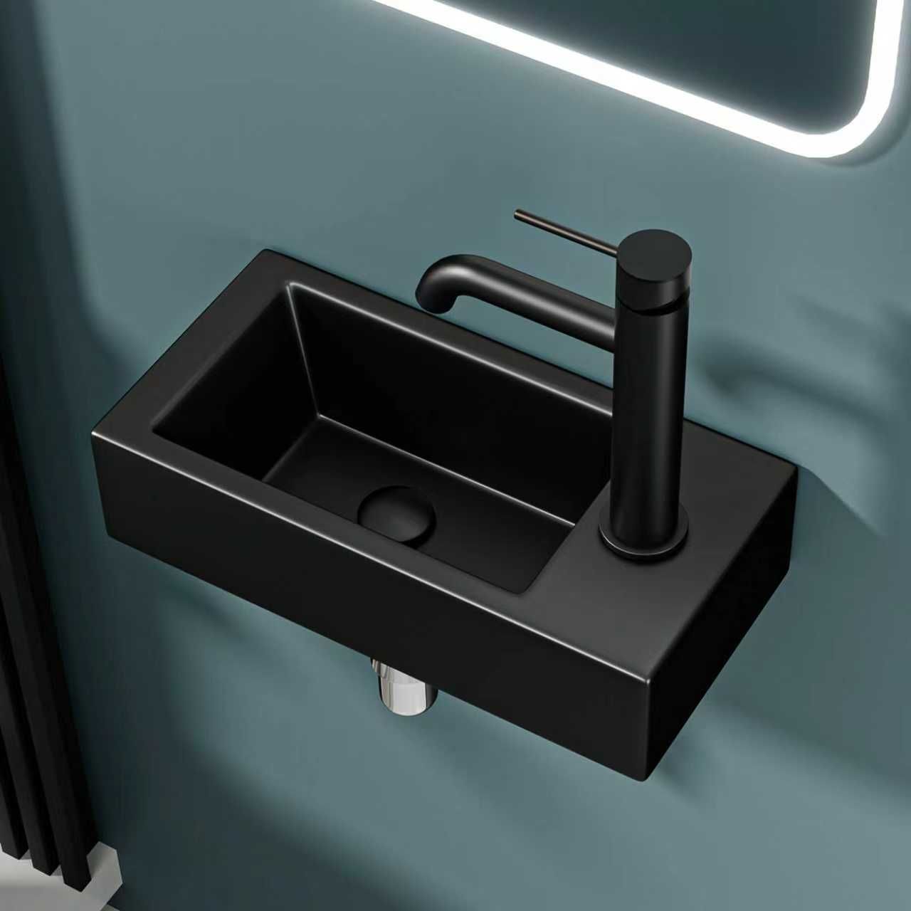 Vasque lave-mains sortie droite noire mate (36,5x18x9cm)