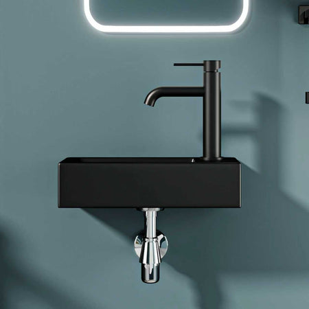 Vasque lave-mains sortie droite noire mate (36,5x18x9cm)