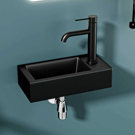 Vasque lave-mains sortie droite noire mate (36,5x18x9cm)