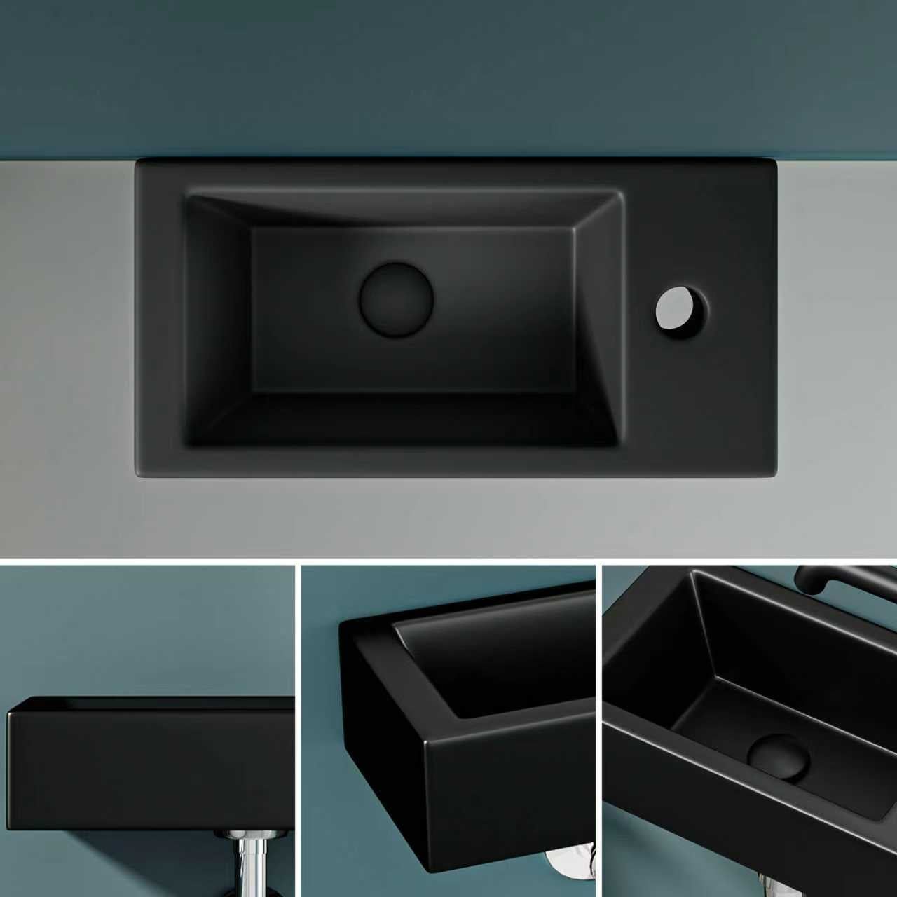 Vasque lave-mains sortie droite noire mate (36,5x18x9cm)