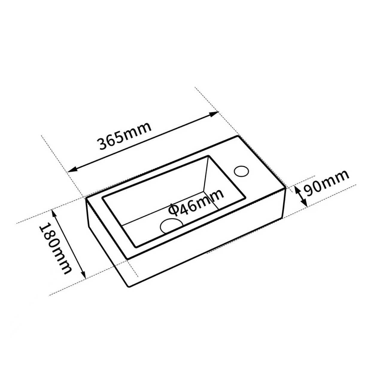 Vasque lave-mains sortie droite noire mate (36,5x18x9cm)
