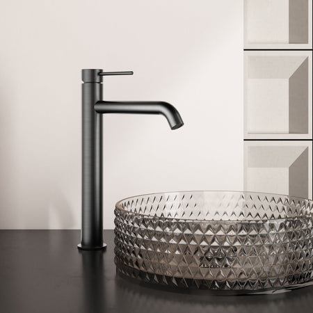 Robinet à bec haut 30 cm – Finition gris métallisé, élégant et moderne pour salle de bain