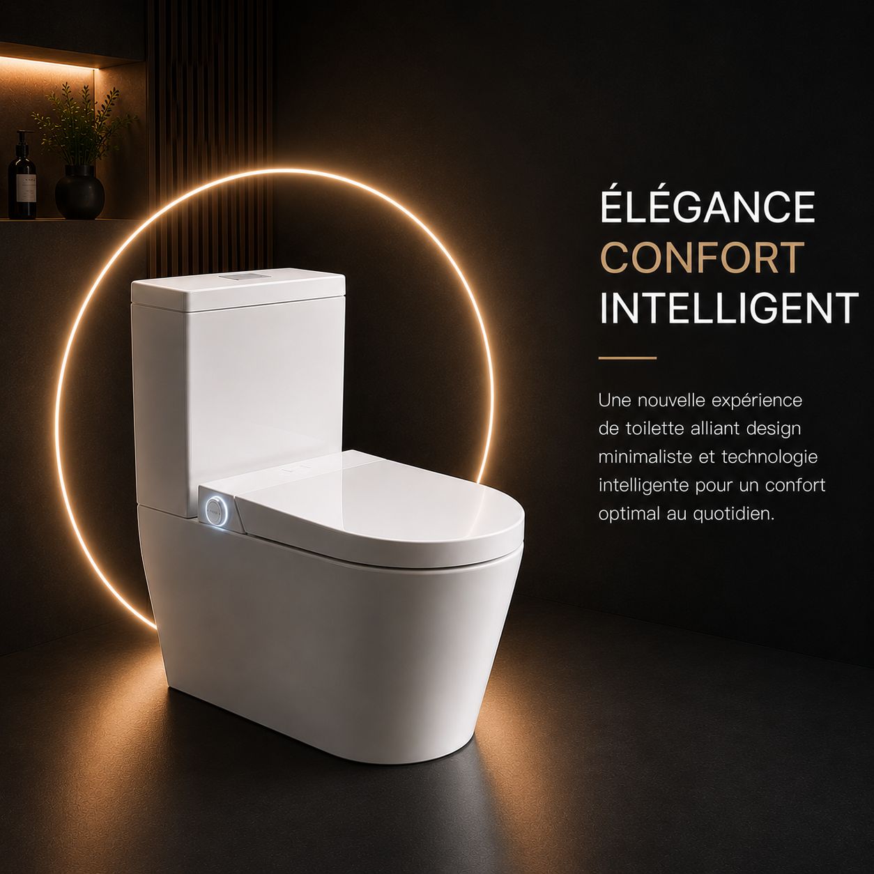 WC Intelligent Japonais T5 blanc, design minimaliste, éclairage LED, confort et technologie.