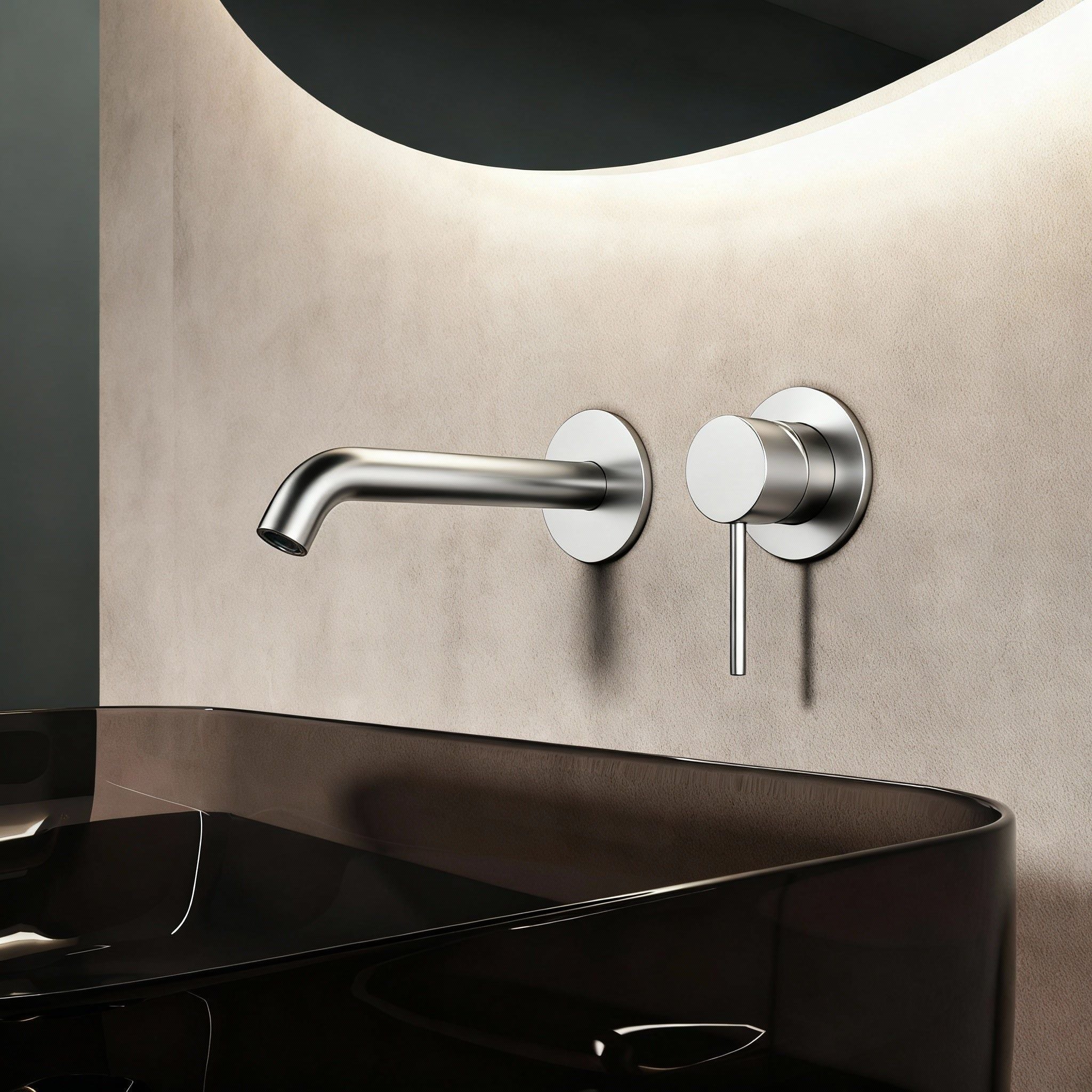 Robinet encastrable à bec – Finition nickel brossé/Chrome