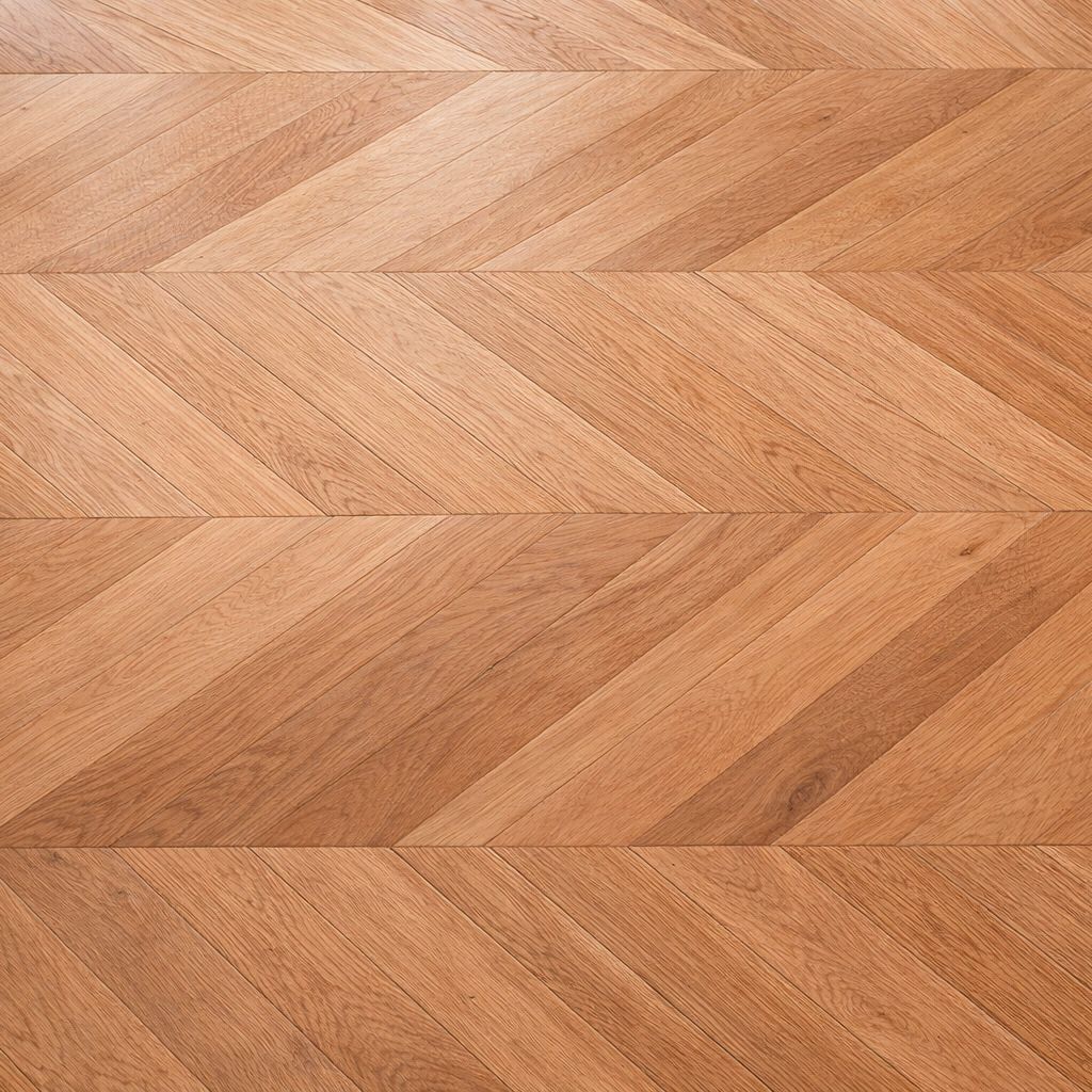 Parquet massif chêne français Point de Hongrie : motif chevron élégant pour un sol chaleureux et authentique.