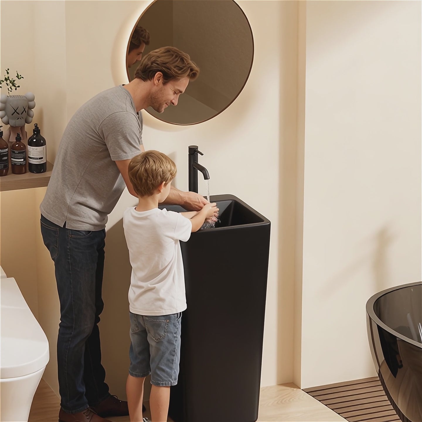 Lavabo Totem Noir Carré H83