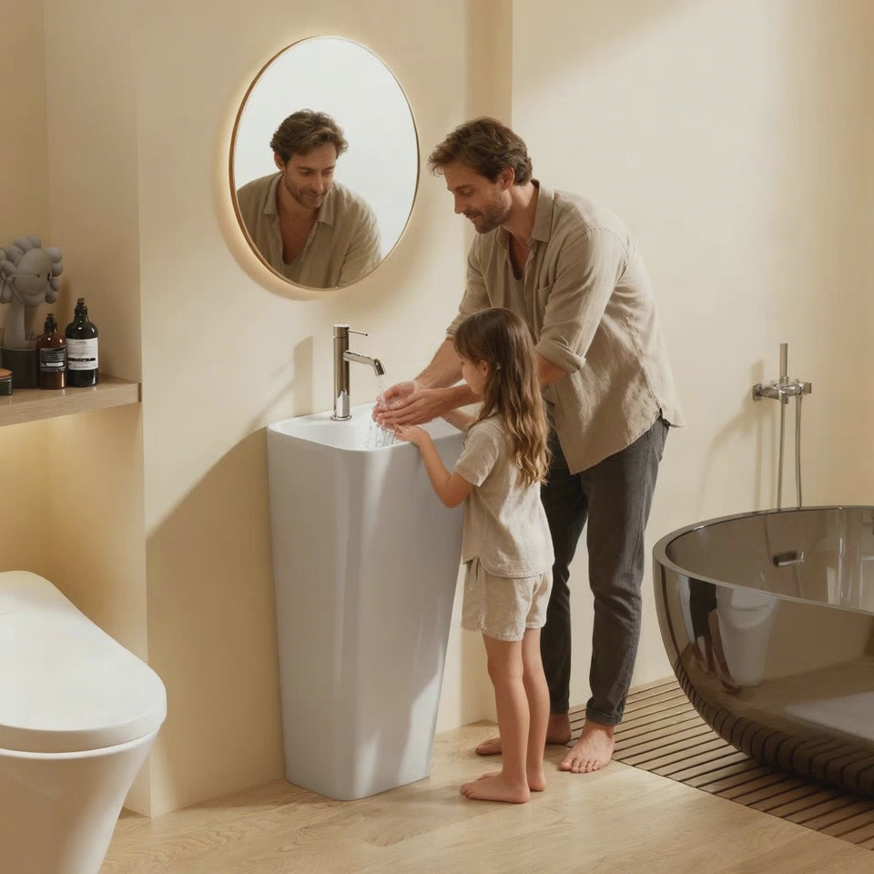 Lavabo Totem Blanc Carré Diagonale H83