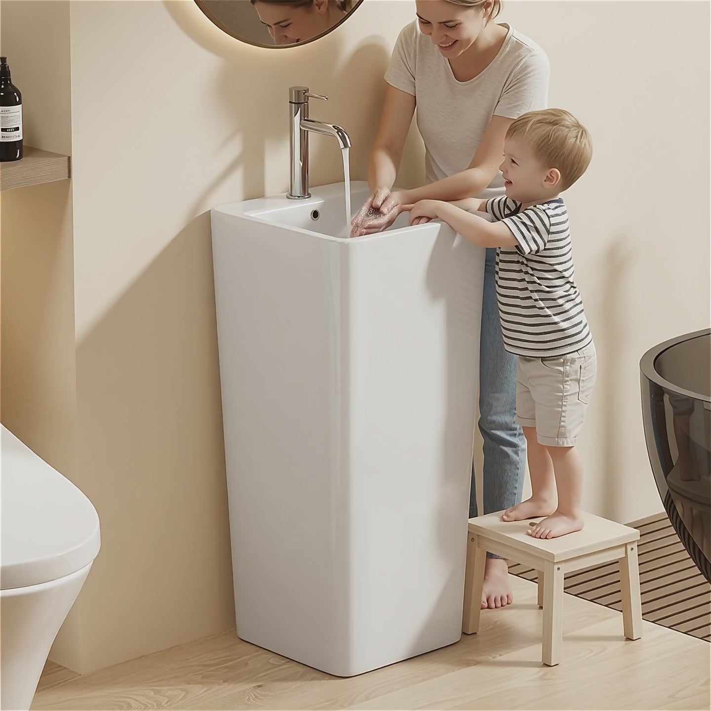Lavabo Totem Blanc Carré H83